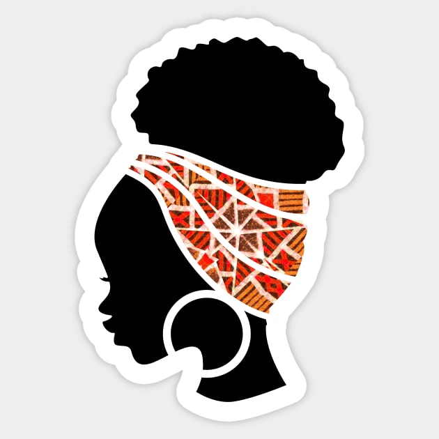 Afro Hair Woman with African Pattern Headwrap Sticker by logiamerch